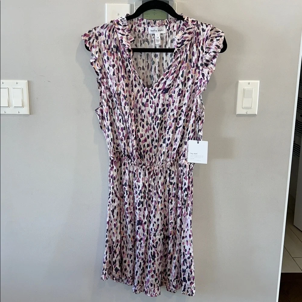 BELLA DAHL Ruffle Cap Sleeve Split Neck Minidress - Confetti NWT - Picture 1 of 7